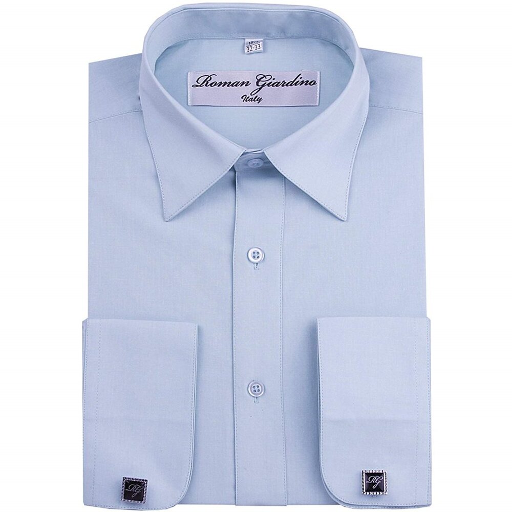 Men's Dress Shirts Convertible Long Sleeve Botton Down Collar - Baby Blue
